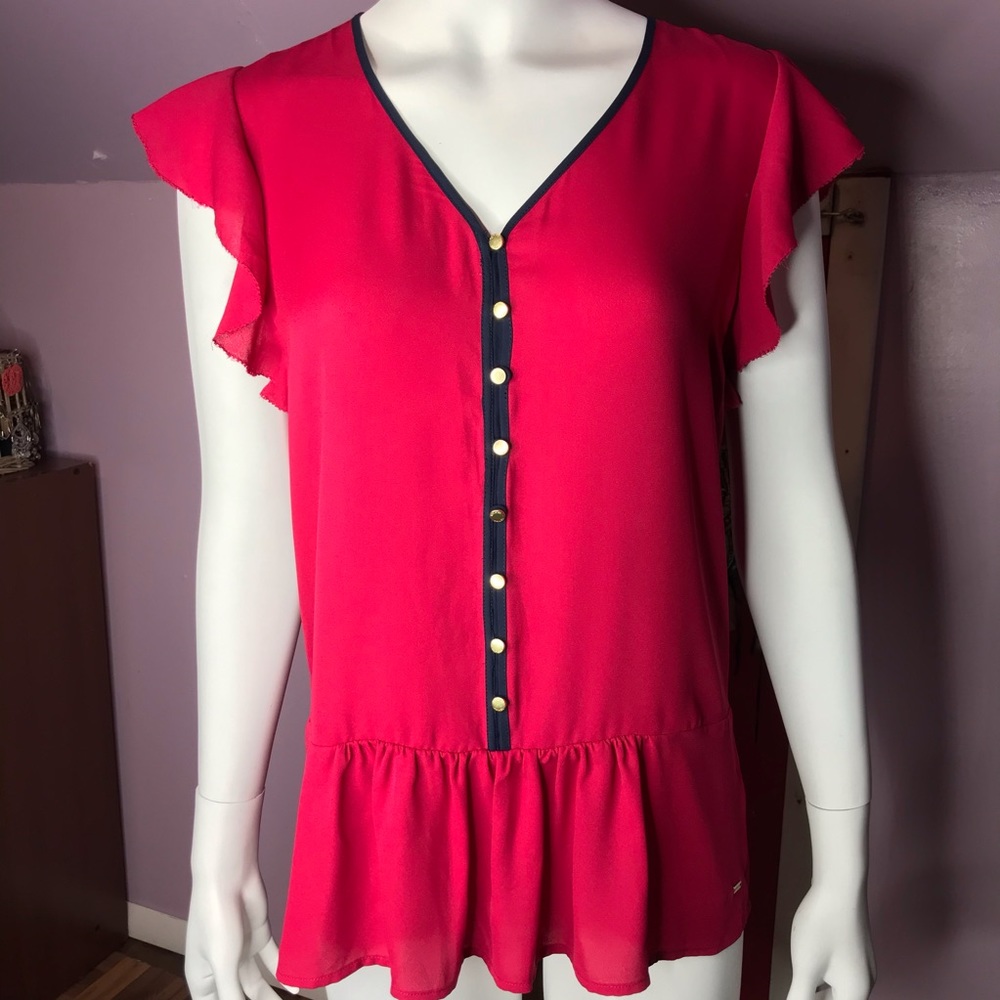 Tommy Hilfiger Ruffle Sleeve Peplum Blouse
